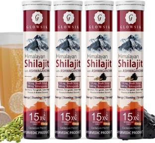 GLOWSIK 750mg Shilajit 60 Effervescent Tablets with Ashwagandha for Power and Stamina
