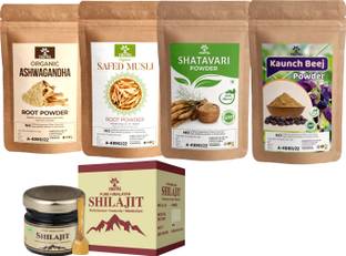 Trivang Ashwagandha,Safed Musli,Kaunch Seed,Shatavari Powder (4 x 100g) & Shilajit 20g