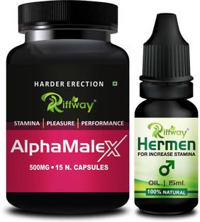 Riffway Alpha Male-X. Formula & Male X Massage Oil Stamina Capsule Combo For Men