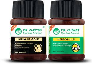 DR. VAIDYA'S Power Booster Combo For Men - 30 Shilajit Gold capsules & 30 Herbobuild capsules