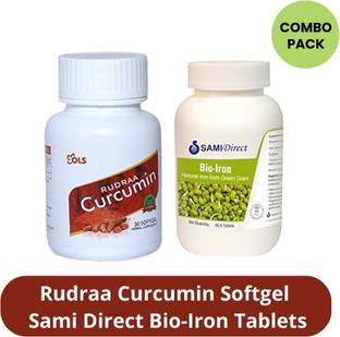 Rudraa Curcumin 30Softgels & Sami Direct Bio-Iron 60 Tablets