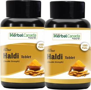 Herbal Canada Haldi Tablets | Turmeric | Double Strength | 100 Veg. Tablets (Pack of 2)