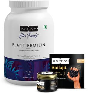 Kapiva Vegan Protein - Chocolate 1kg + Himalayan Shilajit Resin 10g