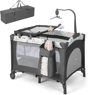 BabyHop 4 in 1 Folding Side Cot Travel Cot Baby up to 36 Months (Beige) standard Square