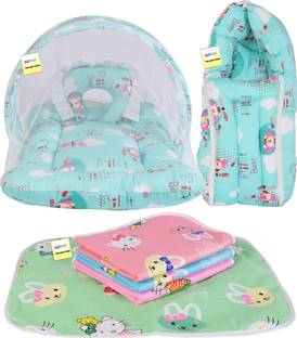 Kwitchy New Born Baby Mosquito Net With Cushioned Pillow, Sleeping Bag And Bed Protector Standard Crib
