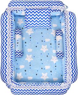 Hector Blue 3 Pillows & Square shape Cotton Baby Bed for 0-1 Year OE-BB05 Baby Bed Star