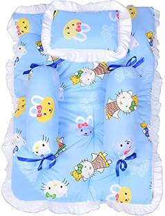 Lisha Garments Baby Bedding Blue Pack of 4 | 1 Baby Bed | 2 Bolster Pillow | 1 Head pillow Standard Crib