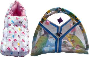 Swito Mart Baby Sleeping Bag Cum Carry Bag & Mosquito Protection Net Bed Combo Soft Cotton Fabric for 0-12 Months Combo Pack of 2 Mosquito Net Bedding Set NA