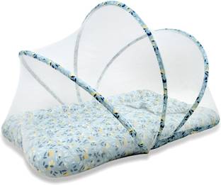 TIDY SLEEP Baby Bed With Mosquito Net & Neck Pillow, Baby Gadda Set For New Born Baby Gadda Net Set Green Flower