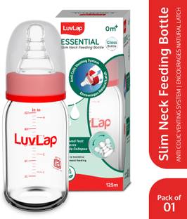 LuvLap Essential Slim Neck Glass Feeding Bottle, Newborns to Toddlers 0M+ Pack of 1 - 125 ml