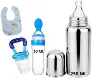 Saraswati kart Stainless Steel Feeding Bottle240ML 304 GRADE Silicone Food Feeding Fruit Feeder - 250 ml