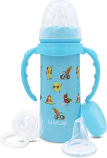 LuvLap 4 in 1 Slim Neck Steel Baby bottle cum Sipper with handle,