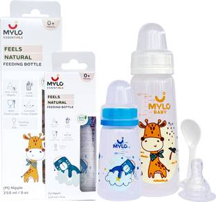 MYLO Baby Feeding Bottles for New Born Babies with Spoon | Anti Colic - (125+250ml) - 375 ml