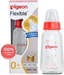 Pigeon GLASS FEEDING BOTTLE 120ML (RED) WITH ADD NIPPLE S - 120 ml