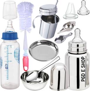 PGD Baby Gift Set Royal Feeding Bottle - Feeder, Bowl, Spoons, Straw Glass, Brushes