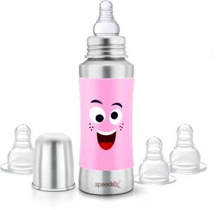 SPEEDEX Stainless Steel Baby Feeding Bottle with Internal Marking 3 Extra Nipple Free - 240 ml