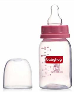 babyhug Glass Feeding Bottle Round Shape Silicone Nipple PINK - 125ml ( - 125 ml