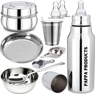 Pappa Deluxe stainless steel baby feeding bottle extra long, Small neck, - 350 ml