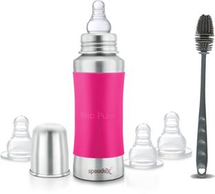 SPEEDEX Stainless Steel Baby Feeding Bottle , Brush (240 ml, 3 Extra Nipple Free)-Pink - 240 ml