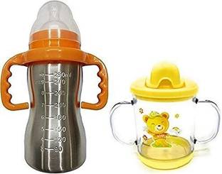CHILD CHIC Baby Stainless Steel 2 in 1 Sipper and Feeding Bottle with BPA Free Unbreakable Sipper Cup - 290 ml
