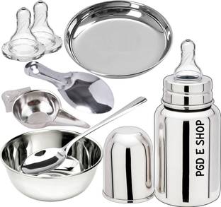 PGD Baby Feeding Gift Combo Set - Feeding Bottle, Feeder, Bowl, Spoon, Idly Spoon - 150 ml