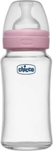 Chicco Well-Being Glass Feeding Bottle (240ml, Medium Flow) (Pink) - 240 ml