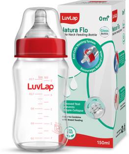LuvLap Natural Flow Wide Neck Glass Feeding Bottle, Suitable for Newborns Pack of 1 - 150 ml