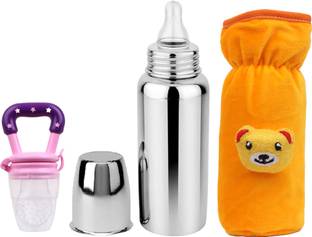 BLUSCAILE Baby Steel Feeding Bottle with Anti Colic Valve, for Babies 250 ml (Silver) - 250 ml
