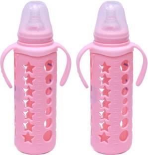 ebuy Glass Feeding Feeder Bottle With Handle For Newbaby Baby Silicone Cover BPA Free - 235 ml