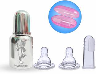 Goodmunchkins Stainless Steel Feeding Bottle 304Grade SS 2 Extra Niple 1 Silicone Finger Brush  - 304 Grade Stainless Steel Feeding Bottle