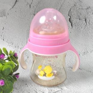 Oblivion Plastic Baby Feeding Bottle with Handles, Straw & Cleaning Brush – 3-in-1 Set - 240 ml