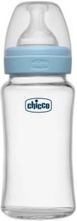 Chicco Well-Being Glass Feeding Bottle (240ml, Medium Flow) (Blue) - 240 ml