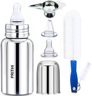Prithi Home's and Kitchen New born Baby 250 ml Feeding bottle,Cleaning Brush,Paladai and Teat's - 250 ml