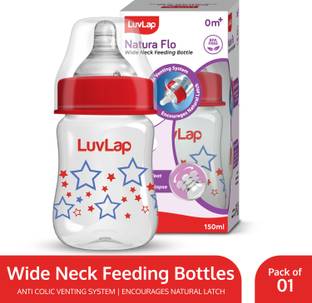 LuvLap Anti-Colic Wide Neck Natural Flow Baby Feeding Bottle, Stars Design - 150 ml