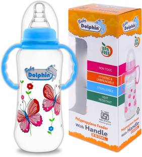 Baby Dolphin Anti-Colic Slim Neck Baby Feeding Bottle with Handle | BPA Free | 3m+, Butterfly - 250 ml