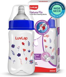LuvLap Anti-Colic Wide Neck Natural Flow Baby Feeding Bottle, Floral Design, BPA Free - 250 ml