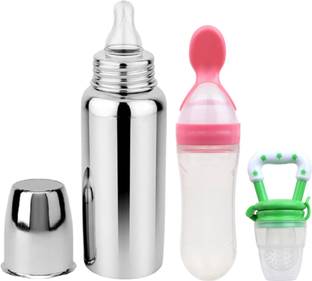 BLUSCAILE FeedBot Standard Baby feeding bottle with silicone Nipple-250ml(Silver) - 250 ml