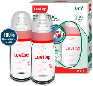 LuvLap Essential Slim Neck Glass Feeding Bottle, Newborns & Toddlers BPA Free Pack of 2 - 125 ml