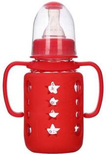 ebuy Glass Feeding Bottle With Handle. Baby Milk Feeding Bottle With Silicone Teat. - 150 ml