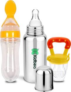 KIdbea Stainless Steel Bottle, Silicone Food and Fruit feeder BPA Free - 250 ml