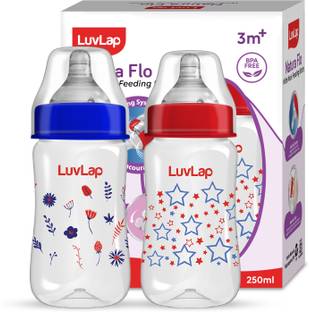 LuvLap Anti-Colic Wide Neck Natural Flow Baby Feeding Bottle, Floral BPA Free Pack of 2 - 250 ml