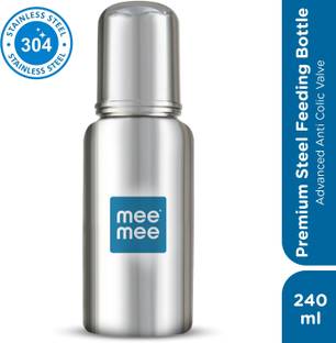 MeeMee Baby Premium Steel Feeding Bottle with Advanced Anti Colic Valve, for Babies - 240 ml