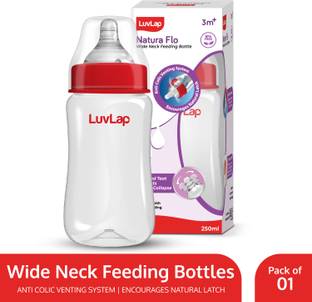 LuvLap Anti-Colic Wide Neck Natural Flow Baby Feeding Bottle, BPA Free Pack of 1 - 250 ml