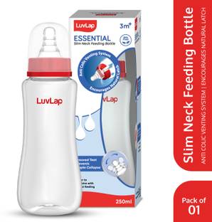 LuvLap Anti-Colic Slim/Regular Neck Essential Baby Feeding Bottle, BPA Free Pack of 1 - 250 ml