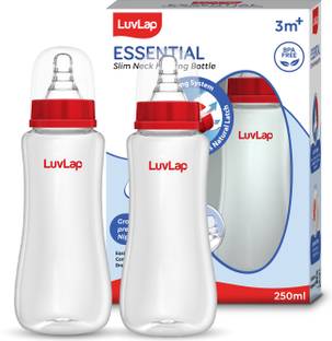LuvLap Anti-Colic Slim/Regular Neck Essential Baby Feeding Bottle, BPA Free Pack of 2 - 250 ml