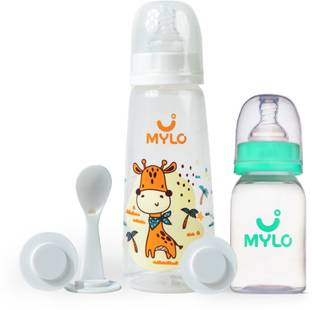 MYLO Baby Feeding Bottles for New Born Babies with Spoon | Anti Colic - (125+250ml) - 375 ml
