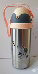 goyyoo Stainless Steel Leak-Proof Water Bottle with Straw & Strap for Kids - 500 ml