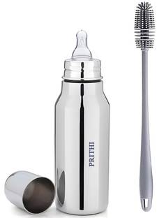 Prithi Home's and Kitchen 300ml Stainless steel Feeding bottle for Milk feeding and water + Silicone Brush - 300 ml