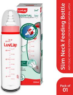 LuvLap Essential Slim Neck Glass Feeding Bottle, Suitable for 3M+ Babies Pack of 1 - 250 ml