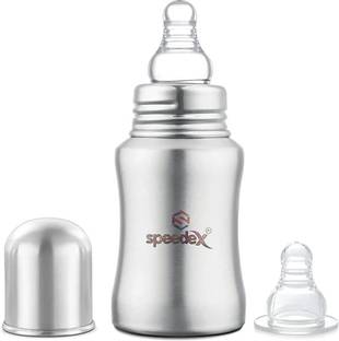 SPEEDEX Grade 304 Stainless Steel Baby Feeding Bottle Steel Feeding Bottle for Milk and Baby Drinks Zero Percent Plastic No Leakage with Internal ML Marking (150 ml) - 150 ml